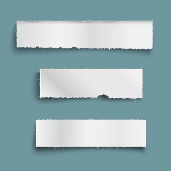 Witte Gescheurde Stukken Papier Met Schaduw Lege Papieren Gescheurde Spandoeken — Stockvector