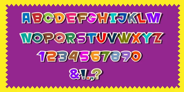 Leuke Kleurrijke Papieren Alfabet Letters Cijfers Leestekens Cartoon Stijl Lettertype — Stockvector