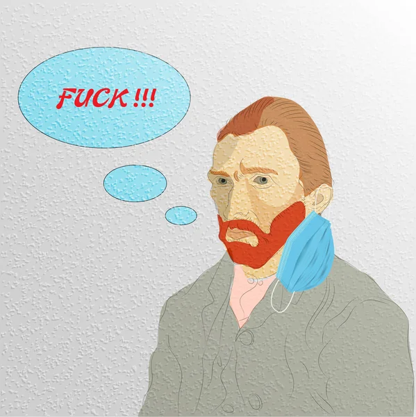 Concepto Humor Coronavirus Artista Holandés Dibujado Mano Vincent Van Gogh — Vector de stock