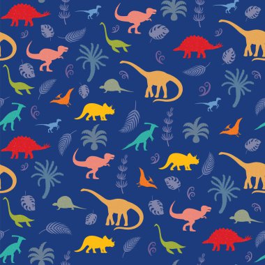 Desen dinozorlar, bitkiler ve yaprakları farklı tür