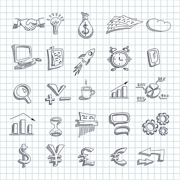 Set of business economic financial icons drawn — Stock Vector