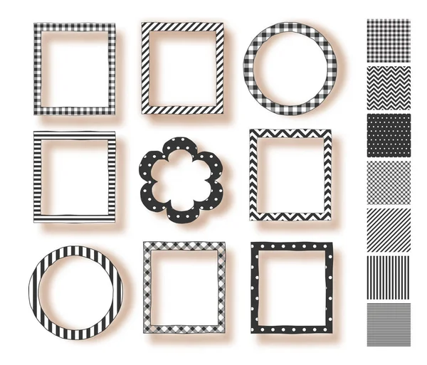 Rahmenset und eine Reihe nahtloser Muster für die Rahmen . — Stockvektor