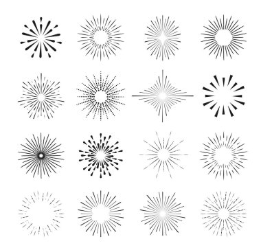 Altın izole sunburst kümesi tasarım öğeleri ışınları. Vektör illus