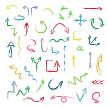 Tebeşir veya pastel doku, vektör çizim yapılmış çizilen okları seti el