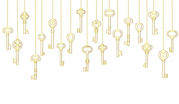 Klíče sada ikon, bezešvé pattern. Zlaté klíče kolekce značky a symboly. vektorové ilustrace. — Stockový vektor