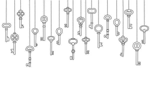 Tasti set di icone, modello senza soluzione di continuità. Chiavi raccolta segni e simboli, contorni, illustrazione vettoriale . — Vettoriale Stock