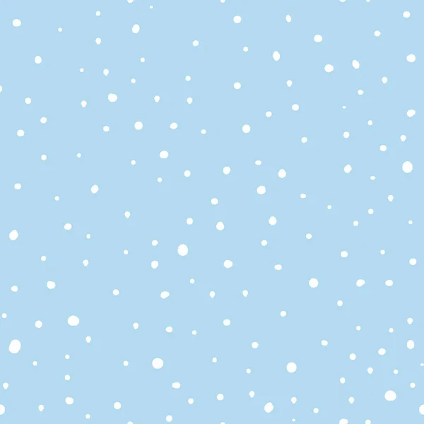 Vektorillustration med vita sömlös handdrawn dot mönster, snöflingor, snö, vinter bakgrund. Vektorillustration. — Stock vektor