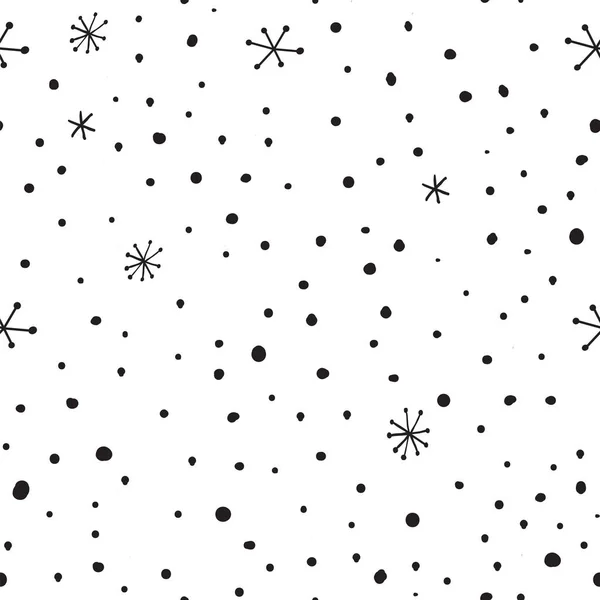 Vector dibujado a mano patrón sin costuras con puntos y copos de nieve. Forma dibujada a mano garabato abstracto. Para papel pintado, impresión y carteles . — Vector de stock