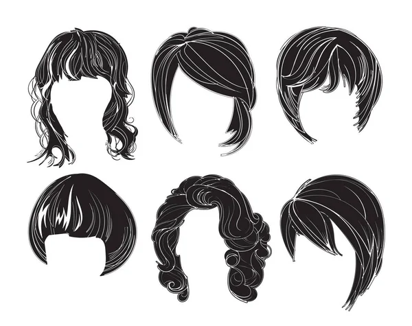 Conjunto de silhuetas de cabelo, penteado de mulher . — Vetor de Stock