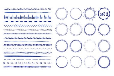 Dizi sorunsuz handdrawn Sulu Boya fırçaları ve çerçeveler farklı desenleri ile. Vektör çizim.