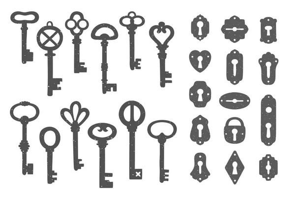 Vintage sleutels en sleutelgaten collectie. — Stockvector
