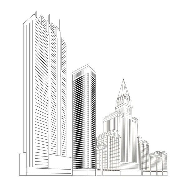 Imagem vetorial de edifícios altos e ruas . — Vetor de Stock