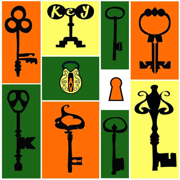 Collection antique keys. — Stock Vector