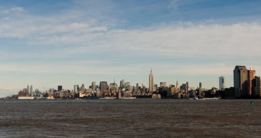Panorama görünüm Manhattan Skyline Liberty Island, New York, ABD