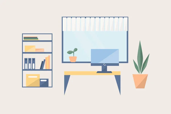 Lugar de trabajo en estilo plano . — Vector de stock