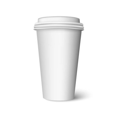 Sıcak içecek için boş plastik bardak. Gerçekçi kahve, çay ya da şapkalı çikolata fincanı.