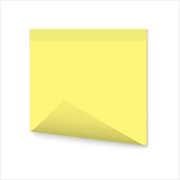 Etiqueta engomada de papel amarillo con esquina rizada aislada, plantilla en blanco vector . — Vector de stock