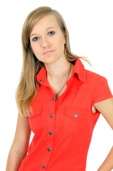 Retrato de menina bonita na camisa vermelha — Fotografia de Stock