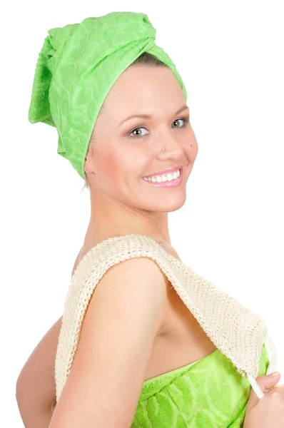 Attractive girl with facecloth — Stock Photo, Image