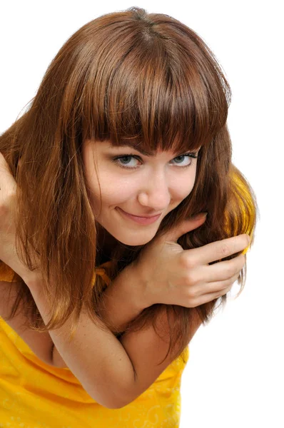 Portrait of curious pretty smiling girl — Stock Photo, Image