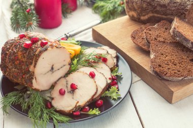 Noel tatil yemek. Doldurulmuş tavuk göğsü