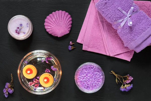 Spa products. Violet purple concept.
