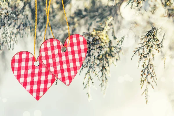 Красивый Валентинов праздник с двумя клетчатыми сердцами — стоковое фото