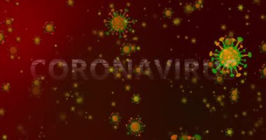 Coronavirus COVID-19. CORONAVIRUS Metin Animasyonu, hareket virüsü görselleştirme parçacıkları arka plan