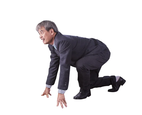 Ásia homem de negócios postagem como corredor no início abordagem para runn — Fotografia de Stock