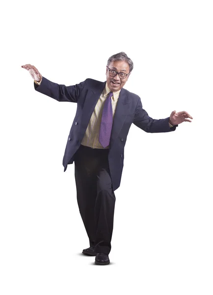 Asian senior business man playing like a ghost funny emotion iso — Stockfoto