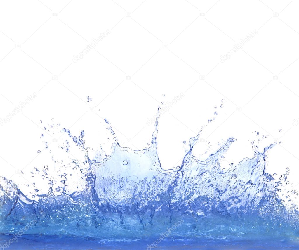 clear blue water splashing isolate on white background