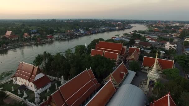 Vue aérienne de la rivière Chaopraya et du canal de Kred dans la banlieue de pathumthani — Video