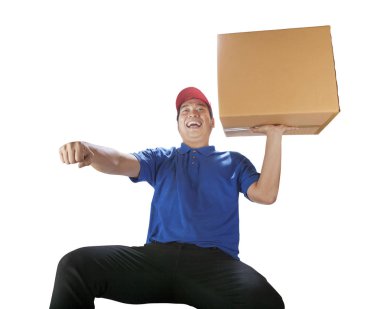 deliv için haapiness duygu ile kart kutusu taşıma teslimatçı