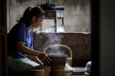 Mahasarakham Tayland - July8, 2017: Tay Kuzey Doğu kadın pr
