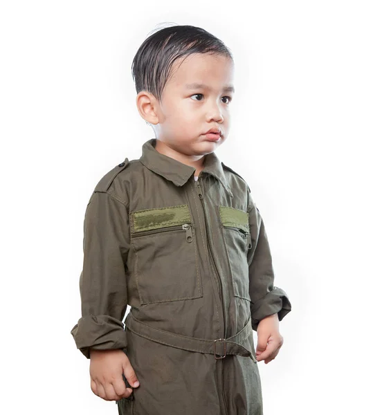 Portrait d'enfants asiatiques portant une combinaison de pilote de l'armée de l'air isolé — Photo