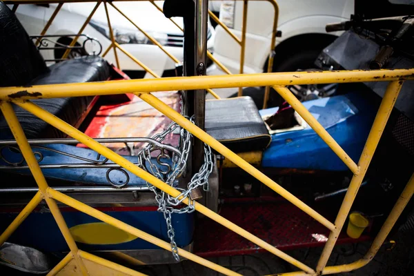 Metal cage plate locked as obstructive for the way in to took ca — Stock Photo, Image