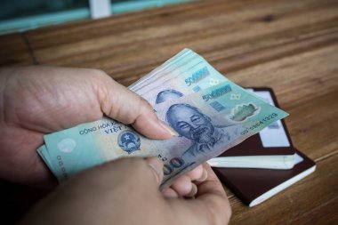 Vietnam dong banknot kadın elinde