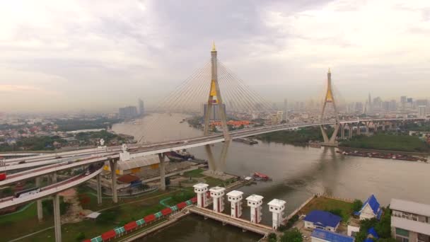 Légi Felvétel Bhumibol Híd Bangkok Thaiföld — Stock videók