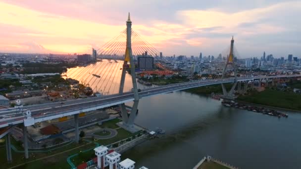 Aerial View Bhumibol Bridge Bangkok Thailand — Stock Video