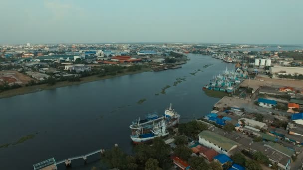 Vue Aérienne Rivière Thachin Samut Sakorn Sur Jupe Capitale Thaïlande — Video