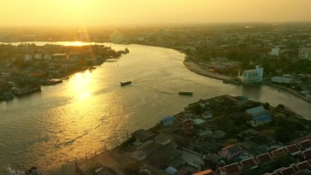 Luchtfoto Van Mahachai Stad Samuth Sakorn Outskirt Bangkok Thailand — Stockvideo