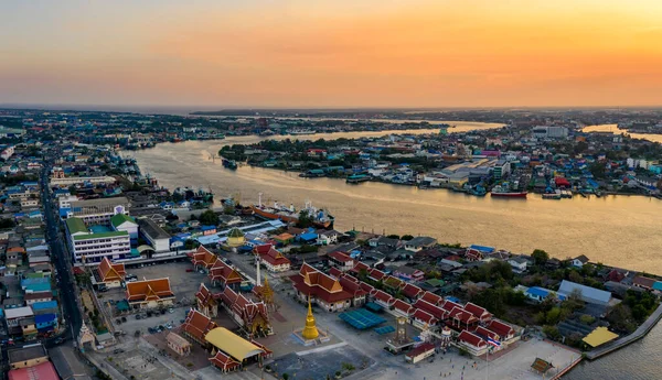 Flygfoto Över Mahachai Town Samuth Sakorn Utanför Bangkok Thailand — Stockfoto