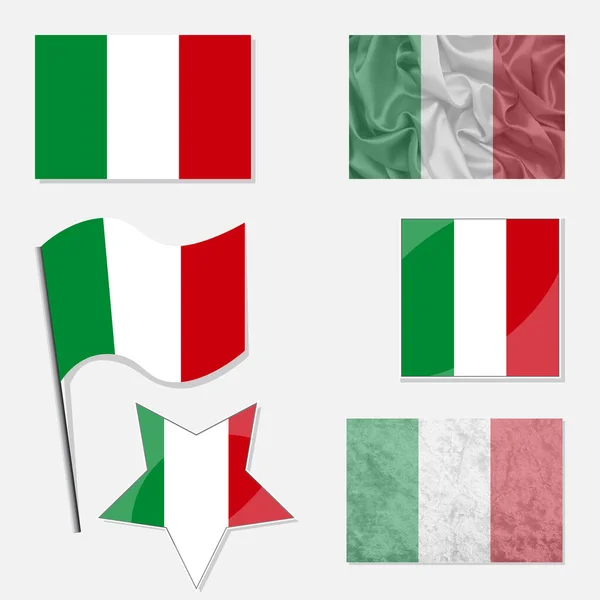 Italia Fahnen Gemachte Verschiedene Variationen Flachen Design Mit Stoff Textur — Stockvektor