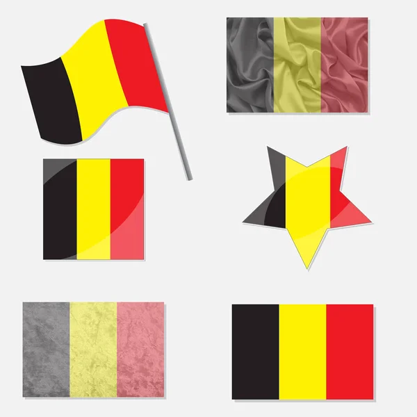 Bandiere Del Belgio Made Different Variations Flat Design Con Texture — Vettoriale Stock