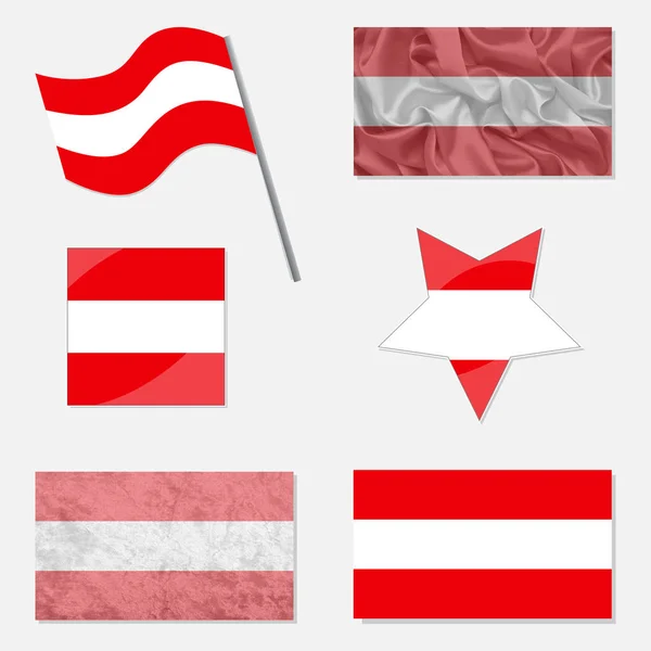 Banderas Austria Hechas Diferentes Variaciones Diseño Plano Con Textura Tela — Vector de stock