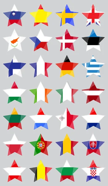 以欧盟旗制作的五角星形按钮为背景 在浅灰背景下隔离 — 图库矢量图片