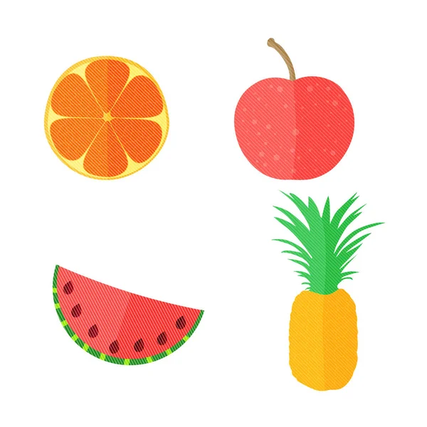 Four Flat Vector Fruits Texture Oblique White Lines Vector Illustration — Stock Vector