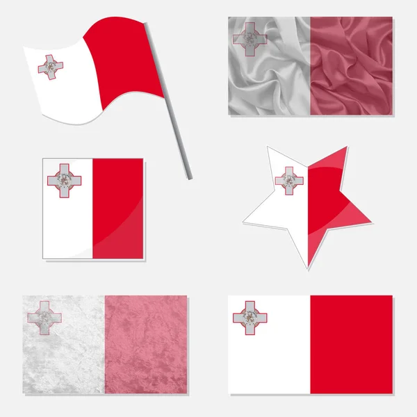 Banderas Malta Hechas Diferentes Variaciones Diseño Plano Con Textura Tela — Vector de stock