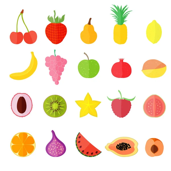 Set Various Fruits Cherry Banana Grape Apple Pomegranate Mango Lychee — Stock Vector