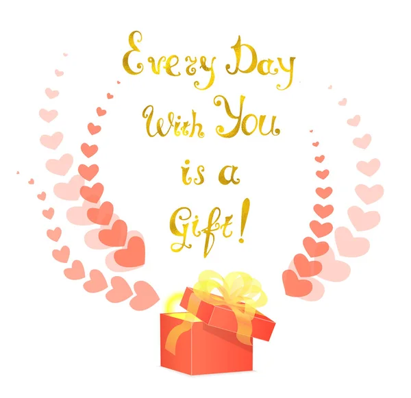 Carte Vœux Pour Aimé Avec Lettrage Boîte Cadeau Coeurs — Image vectorielle